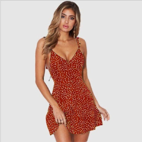 Women's Hot Style Suspender Skirt Printed Chiffon Short Skirt Solid Color Dress Beach Skirt