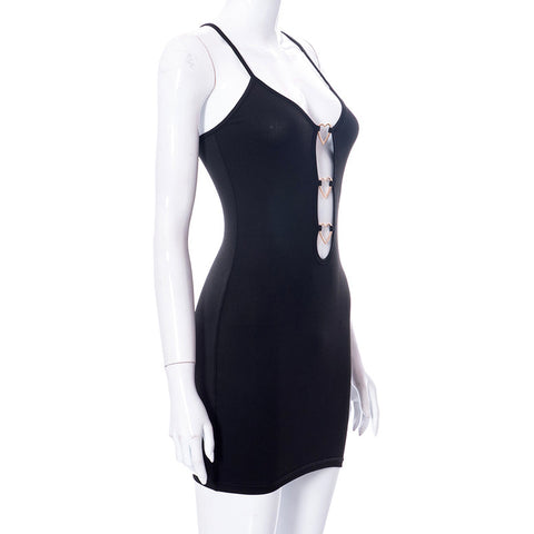 Hollow Out Bodycon Dress Camisole Heart Ring Decor Club Sexy Party Dress For Women