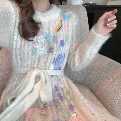 Long Sleeve Student Tie Midi Dress