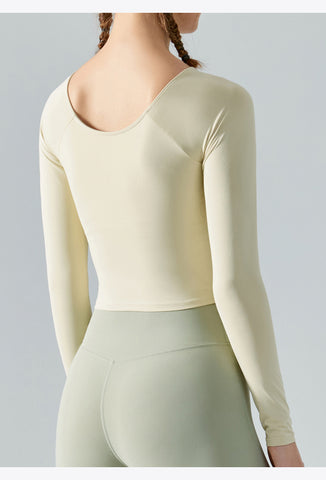 Long Sleeve Cross Pleated Workout Tops