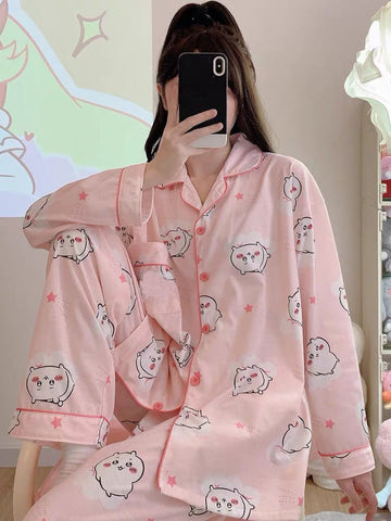 Japanese Sweet Cartoon Long Sleeved Pajamas For Women