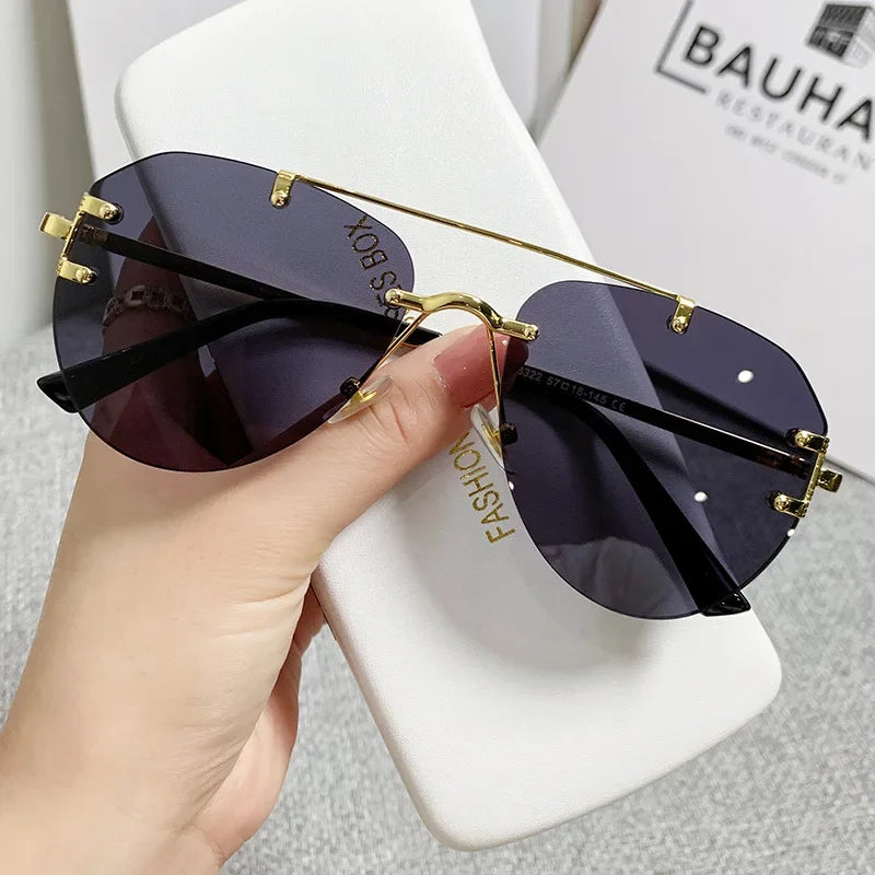 Gradient Unisex Vintage Rimless Alloy Pilot Sunglasses