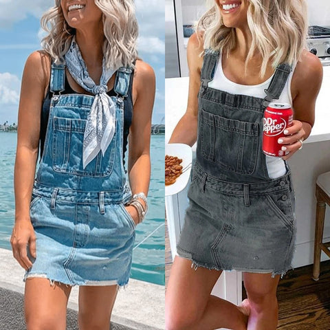 Women's denim skirt suspender skirt