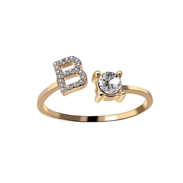 Adjustable 26 Initial Letter Ring Fashion Jewelry For Women Simple Elegant Jewelry