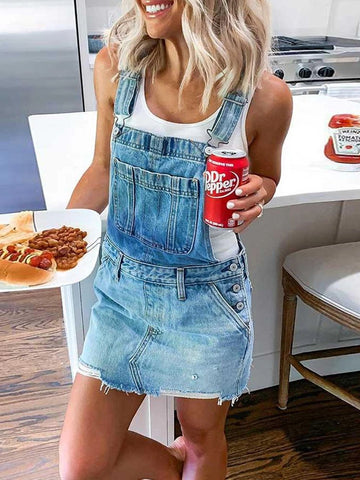 Women's denim skirt suspender skirt
