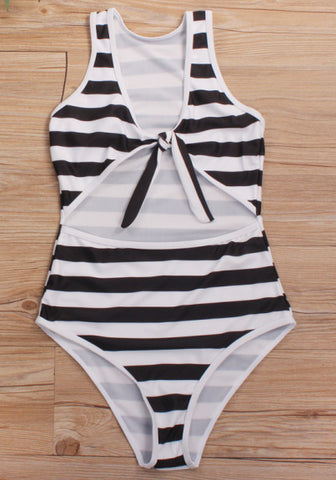 Striped one-piece swimsuit