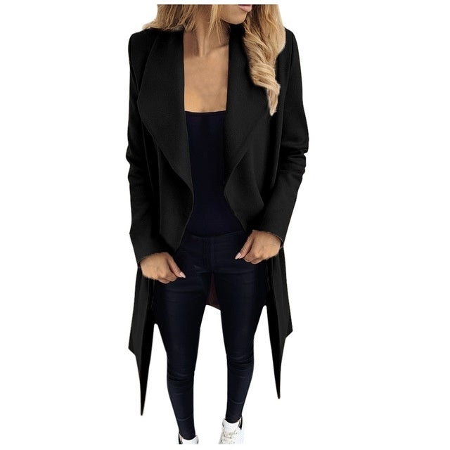 Double Breasted Winter Notched Mid Long Woolen Coat