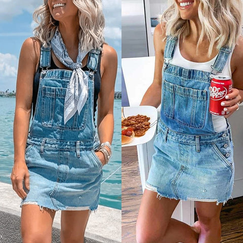 Women's denim skirt suspender skirt