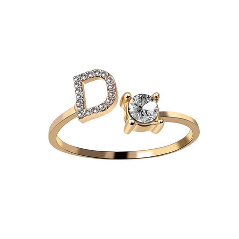 Adjustable 26 Initial Letter Ring Fashion Jewelry For Women Simple Elegant Jewelry