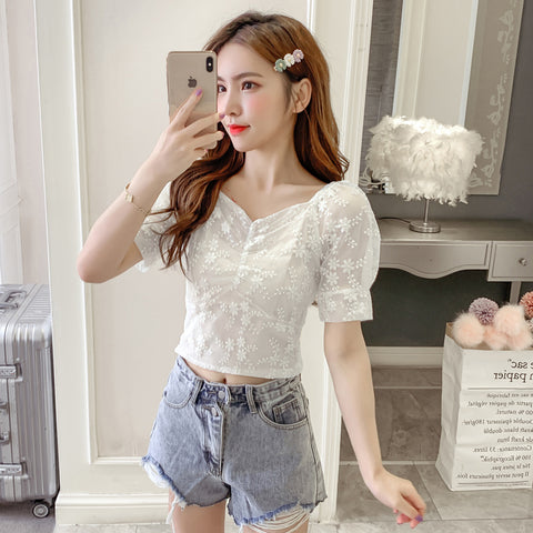 Lace floral net shirt