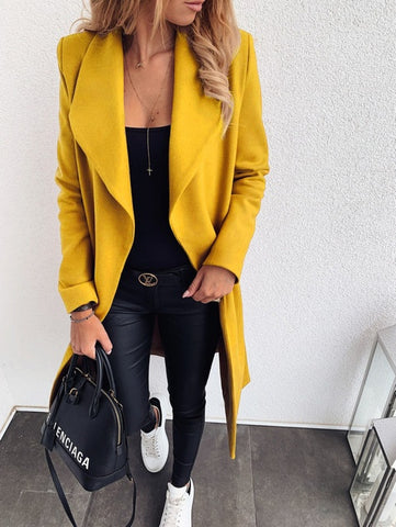 Double Breasted Winter Notched Mid Long Woolen Coat