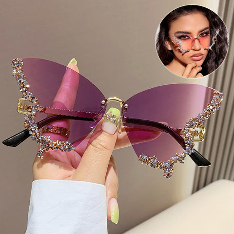 Y2K Vintage Luxury Diamond Butterfly Oversized Sunglasses