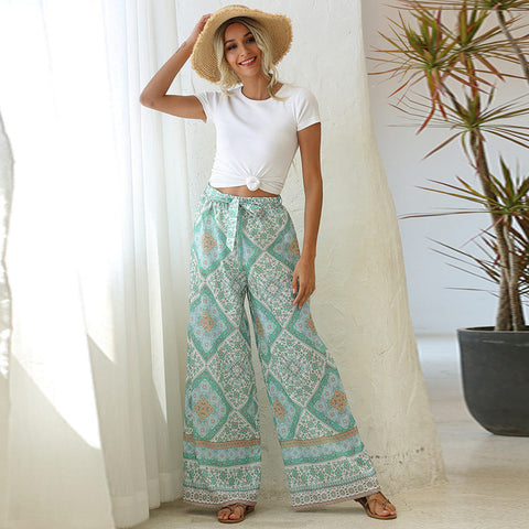 Women’s Palazzo pants Floral Geome Print Elastic High Waist