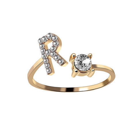 Adjustable 26 Initial Letter Ring Fashion Jewelry For Women Simple Elegant Jewelry