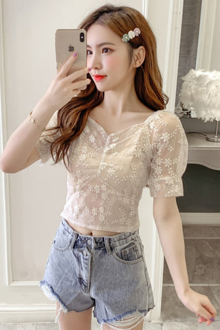 Lace floral net shirt