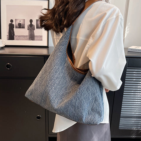 Denim Canvas Bucket Tote Bag