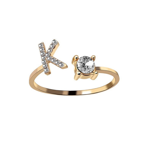 Adjustable 26 Initial Letter Ring Fashion Jewelry For Women Simple Elegant Jewelry