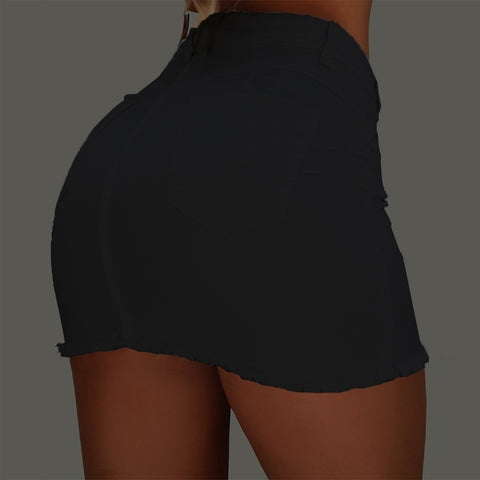 Pocket denim skirt with front buttons