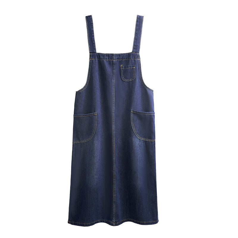 Pocketed Denim suspenders skirt