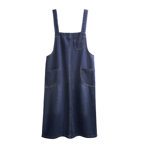 Pocketed Denim suspenders skirt