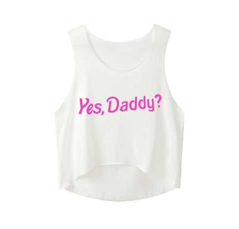 Yes Daddy Crop Tops Letters Printing Women Sleeveless Tanks Summer Funny Short Cute Tops For Girls