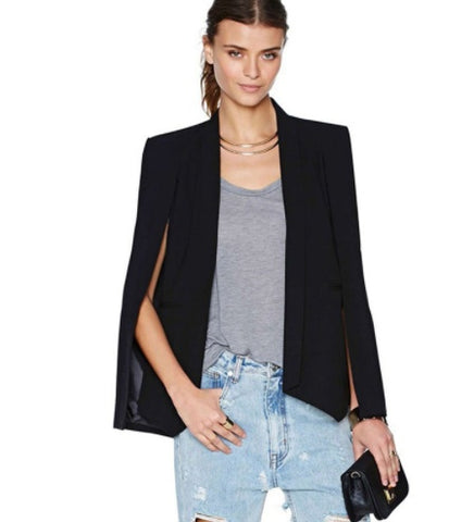 Long Sleeve Lapel Cape Poncho Office Jacket Cloak Blazer