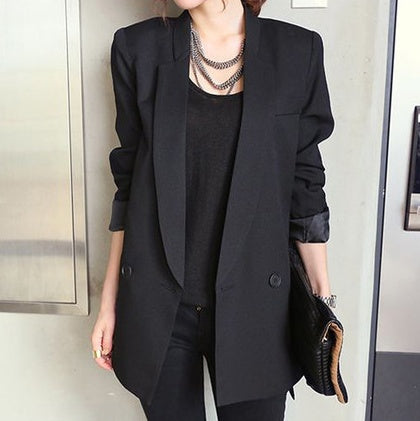Solid Long Notched Collar Asymmetrical Chic Style Black Blazer