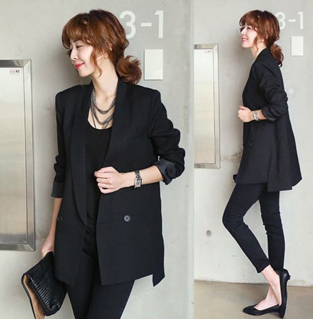Solid Long Notched Collar Asymmetrical Chic Style Black Blazer