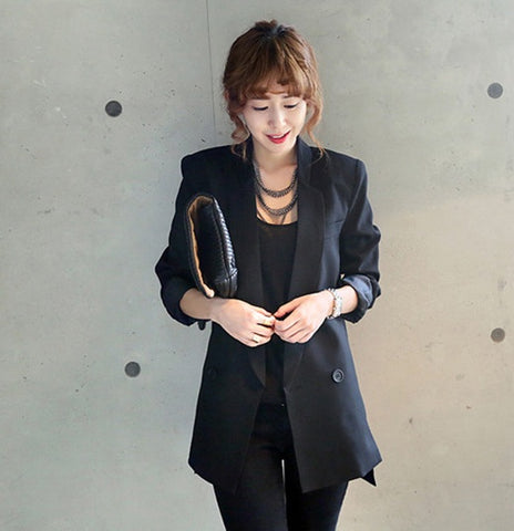 Solid Long Notched Collar Asymmetrical Chic Style Black Blazer