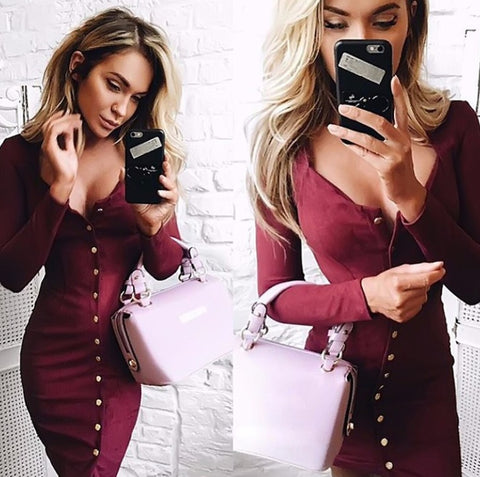 Spring Women Bodycon Slim Long Sleeve Party Cocktail Pencil Mini Dress