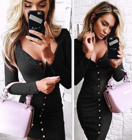Spring Women Bodycon Slim Long Sleeve Party Cocktail Pencil Mini Dress