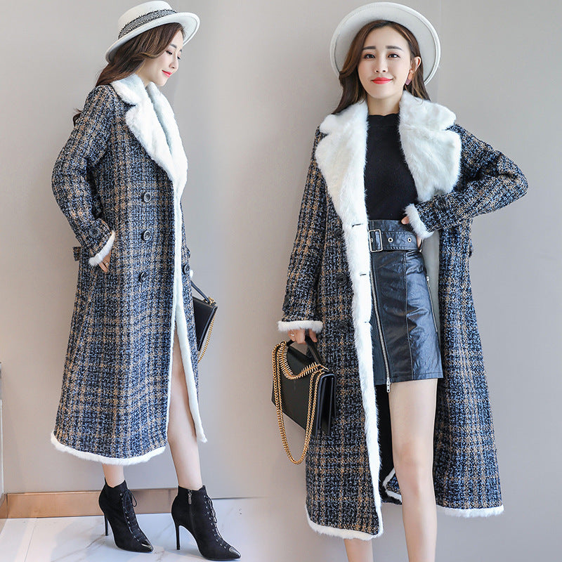Checked long cotton coat