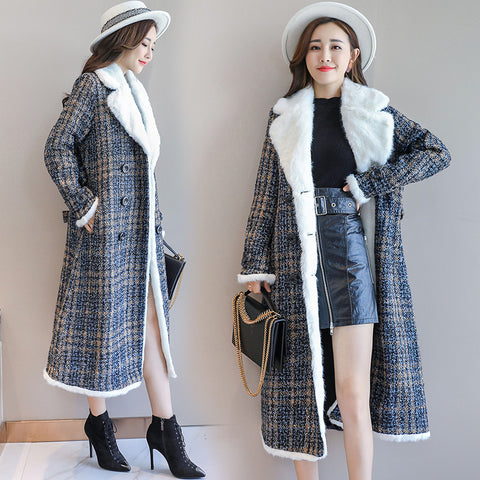 Checked long cotton coat