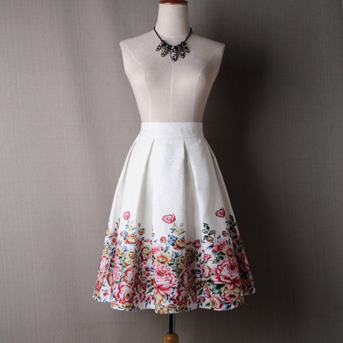 High waist positioning printed midi skirt