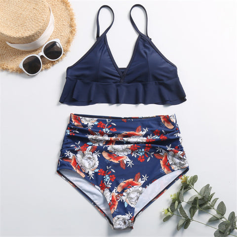Sexy High-Waisted Ruffled Bikini Split Swimsuit