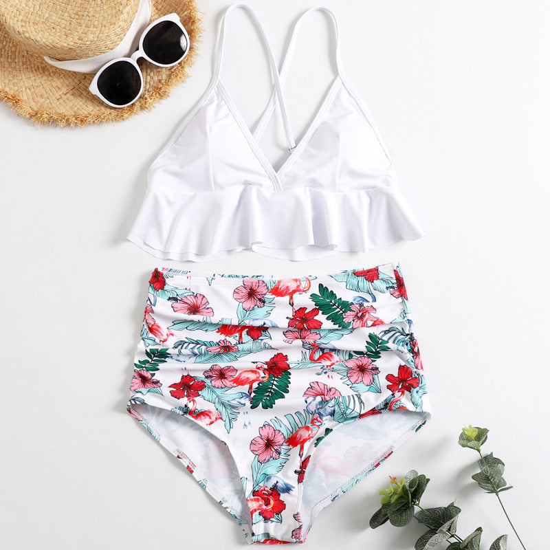 Sexy High-Waisted Ruffled Bikini Split Swimsuit