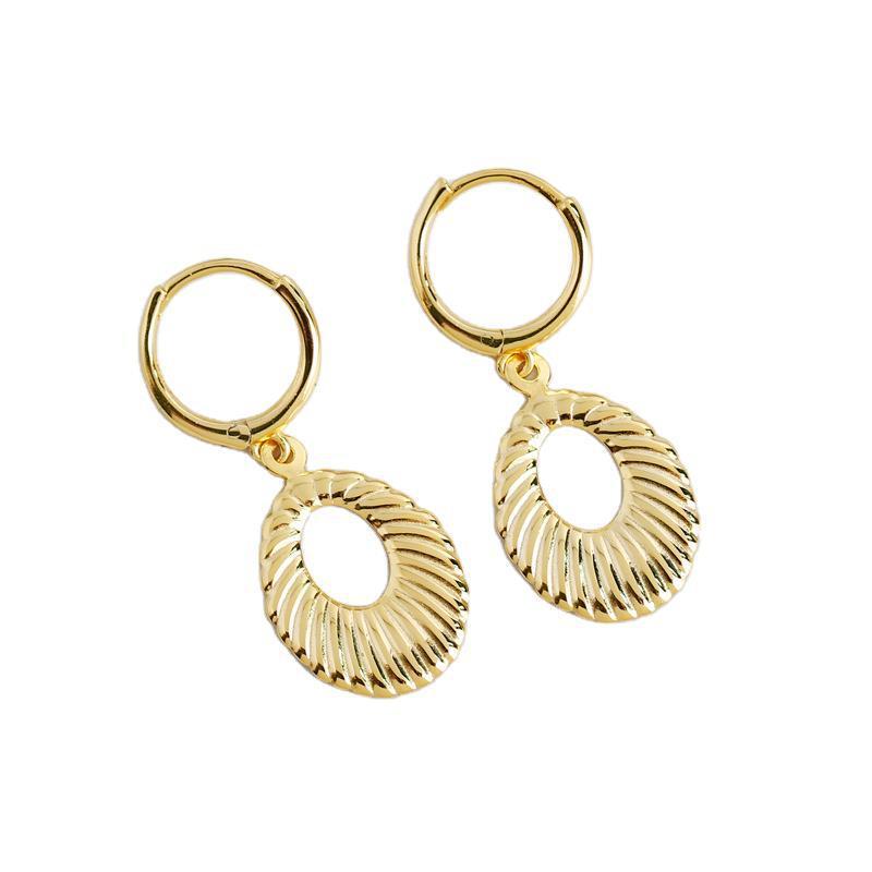 Fashion Exaggerated Drop-Shaped Ripple Sterling Silver Ear Stud Earrings