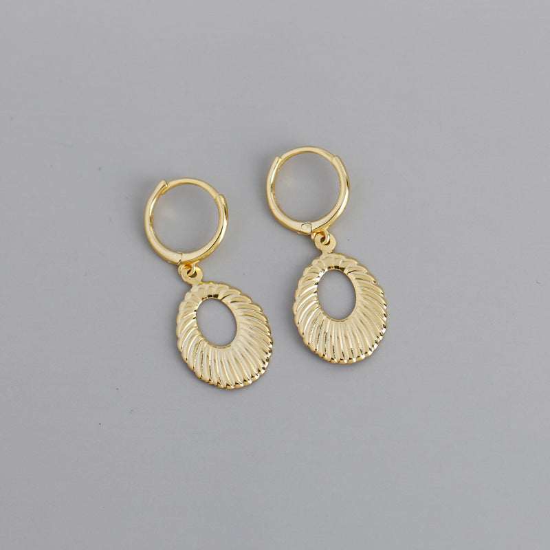 Fashion Exaggerated Drop-Shaped Ripple Sterling Silver Ear Stud Earrings