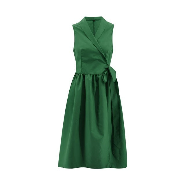 Casual Sleeveless Midi Dress with Belt
