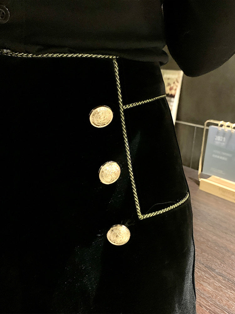 Double Breasted High Waist Gold Velvet Shorts Casual Versatile Wide-leg Pants