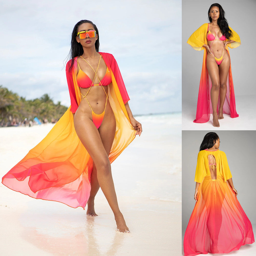 Tie Rope Gradient Color Bikini Swimsuit