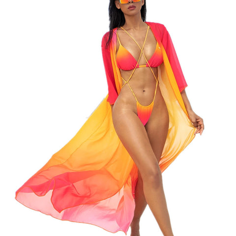 Tie Rope Gradient Color Bikini Swimsuit