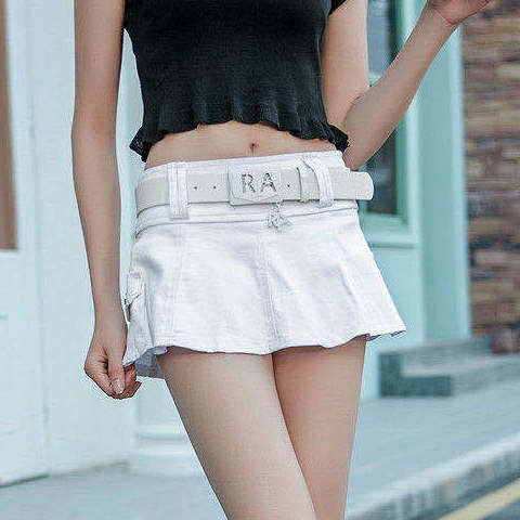 High Waist Pleated Denim Skirt