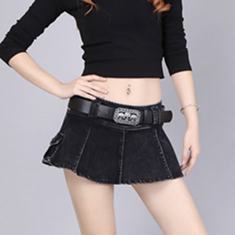 High Waist Pleated Denim Skirt