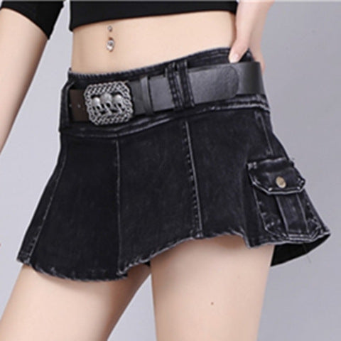 High Waist Pleated Denim Skirt