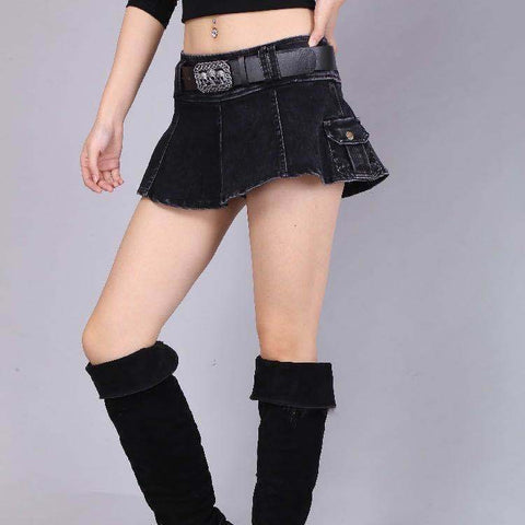 High Waist Pleated Denim Skirt