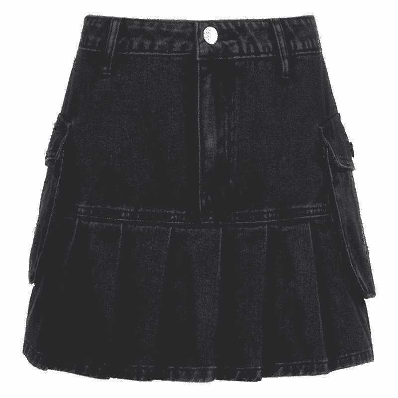 High Waist Pleated Denim Skirt