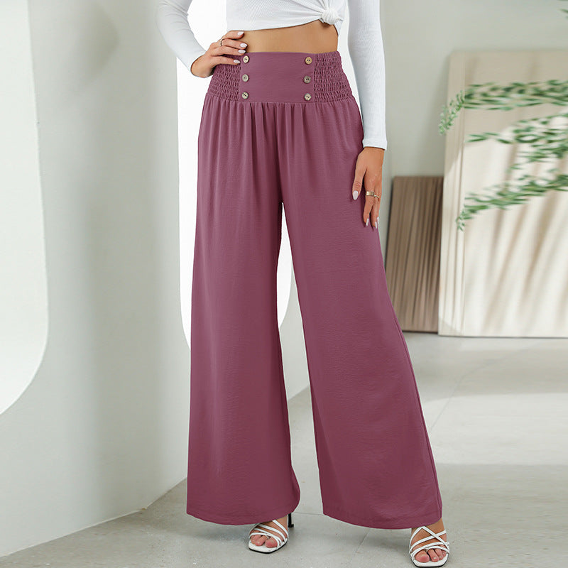 Elastic High Waist Straight Wide Leg Pants Casual Trousers