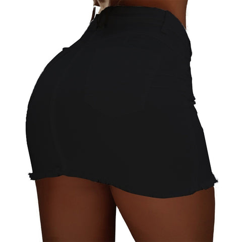 Pocket denim skirt with front buttons