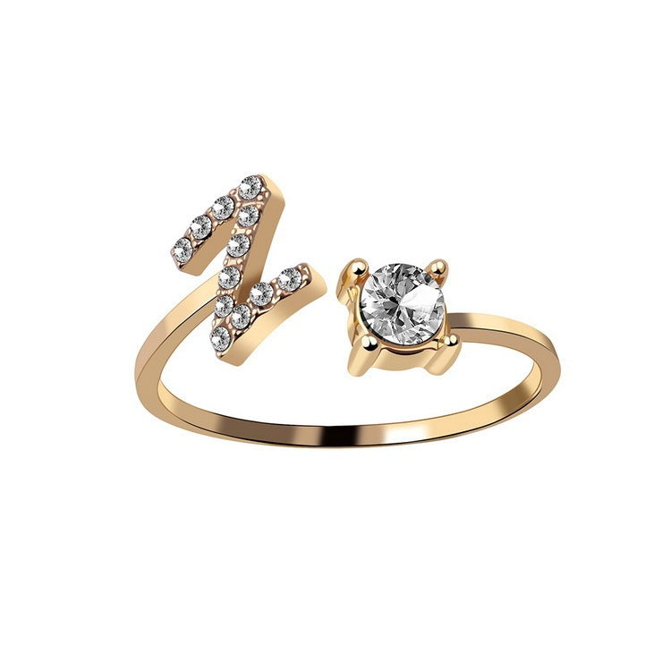 Adjustable 26 Initial Letter Ring Fashion Jewelry For Women Simple Elegant Jewelry